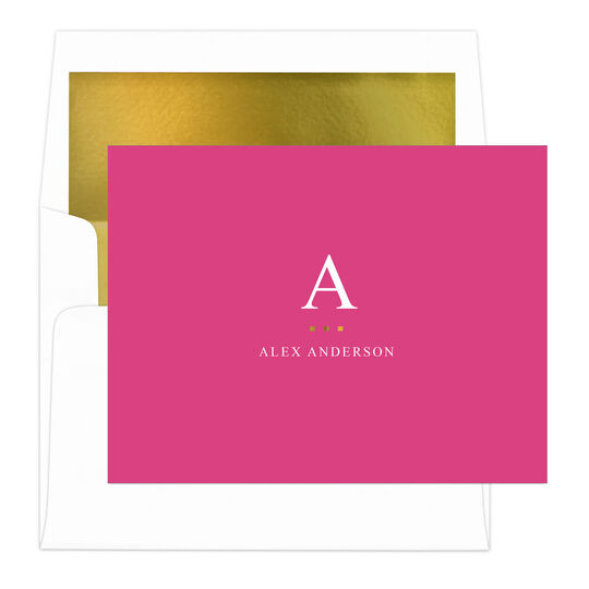 Raspberry Initial Gold Indicator Foldover Note Cards with Lined Envelopes
